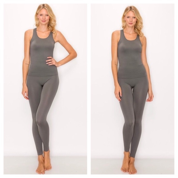🆕 ↙️ DK Grey Ribbed Tank & Leggings - Picture 2 of 4